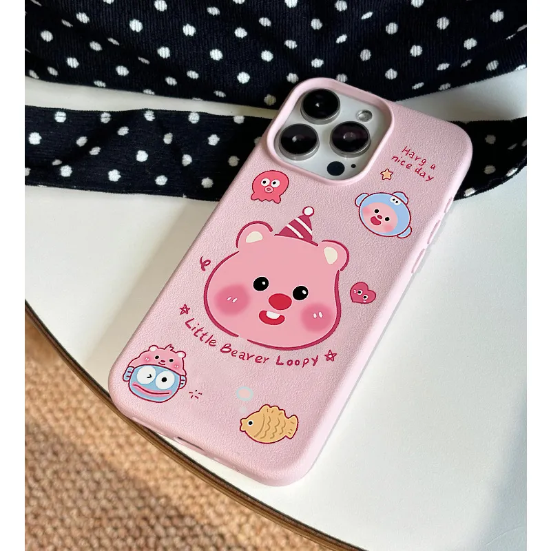 Beams TPU Material Cartoon Ruppy Beaver Litchi Grain Phone Case Compatibility Iphone16/15/14/13/12/11Pro/ProMax/Plus-1