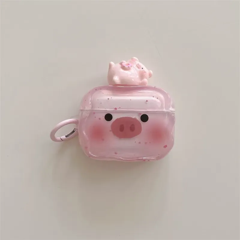 Beams Compatibility With Apple AirPods Pro 2 Silicone Ins Cute 3D Effect Lying Down Blush Piglet Headphone Cases-4