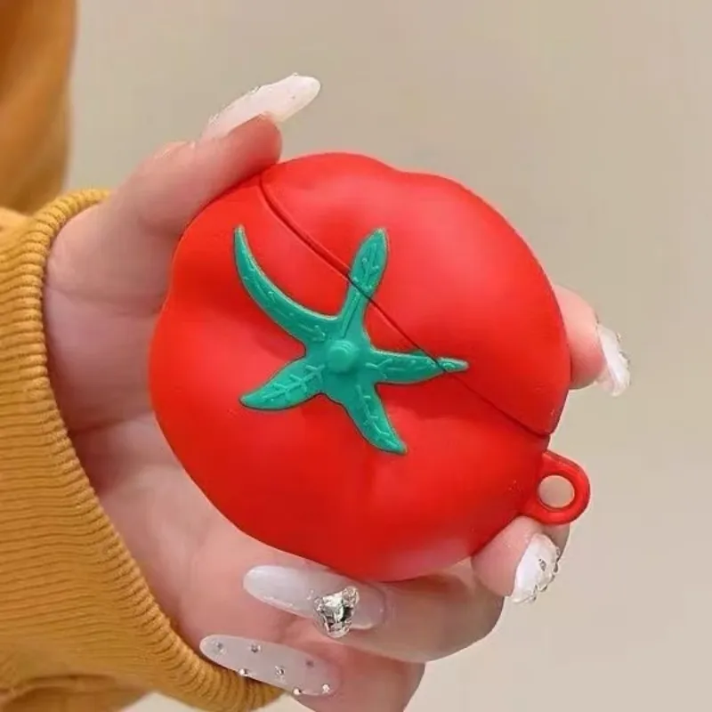 Beams Compatibility Airpods4/3/Pro/Pro2 Silicone Individual Creative Red Tomato Headphone Cases-3