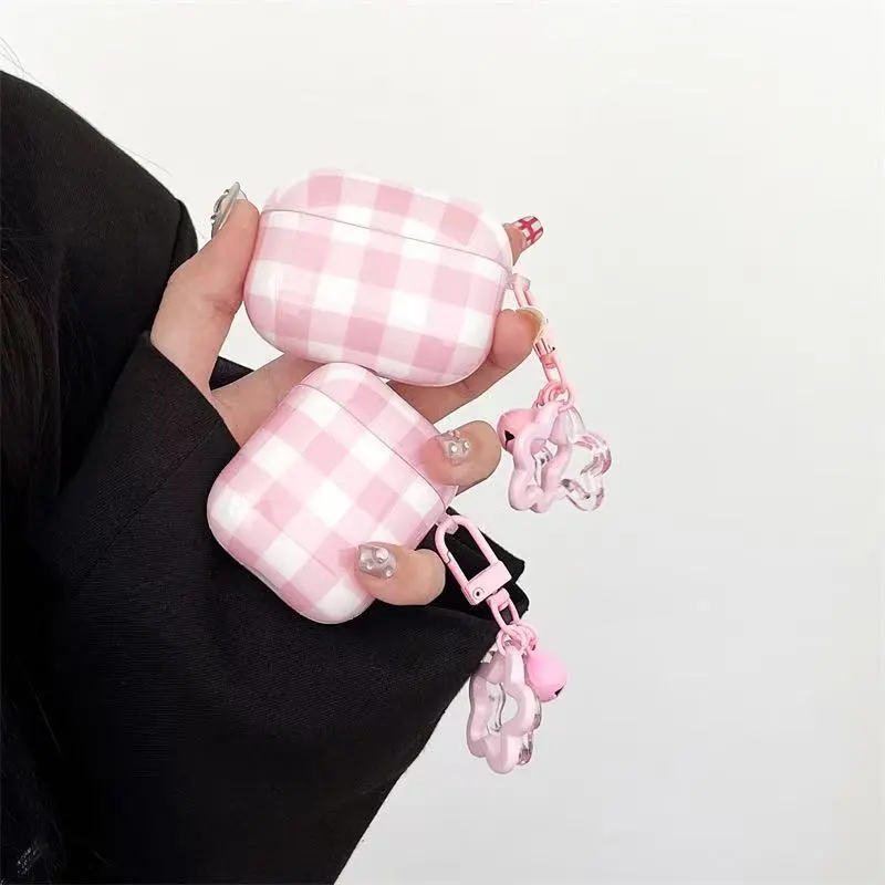 Beams Compatibility Airpods3/Pro/Pro2 TPU Ins Girlish Pink White Plaid Headphone Cases-4