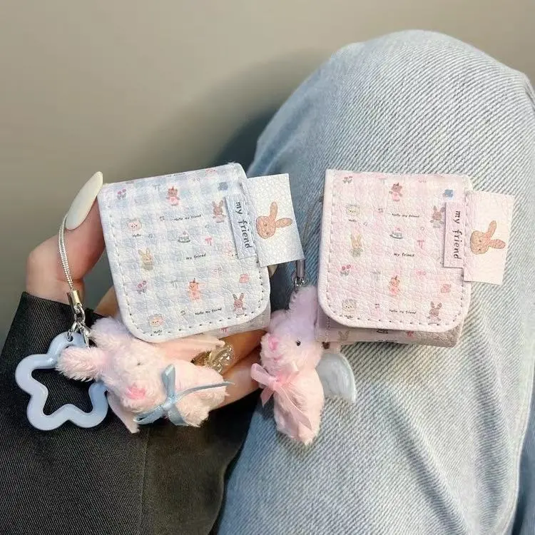 Beams Compatibility Airpods4/3/Pro/Pro2 Leather Ins Cute Cartoon Leather Plaid Rabbit Bear Headphone Cases-8