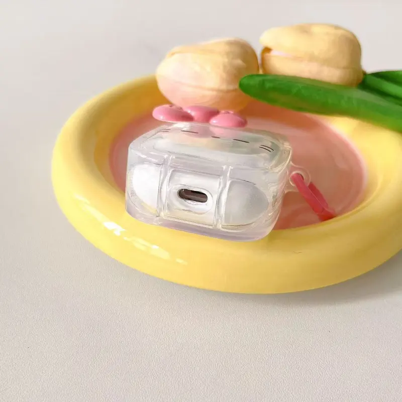 Beams Compatibility Airpods4/3/Pro/Pro2 Silicone In Fun Cute Sleepy Kitten Bowknot Impact Resistant Headphone Cases-4