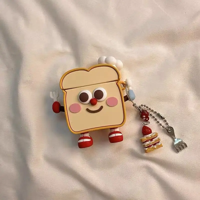 Beams Compatibility Airpods4/3/Pro/Pro2 Silicone Cute 3D Effect Toast Puffy Apple Headphone Cases-4