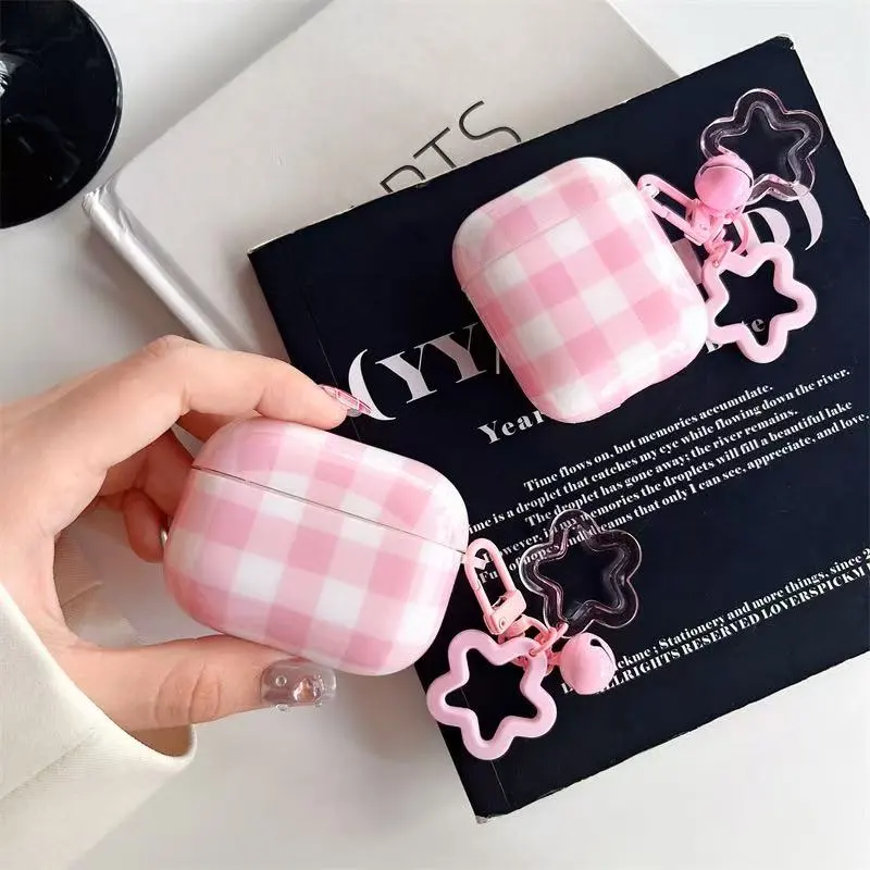 Beams Compatibility Airpods3/Pro/Pro2 TPU Ins Girlish Pink White Plaid Headphone Cases-1