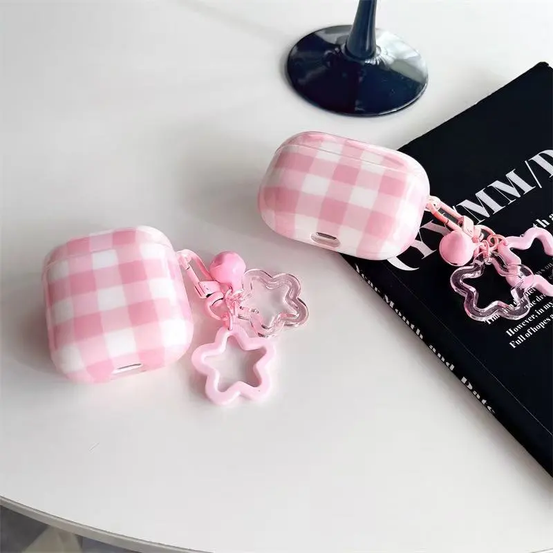 Beams Compatibility Airpods3/Pro/Pro2 TPU Ins Girlish Pink White Plaid Headphone Cases-2