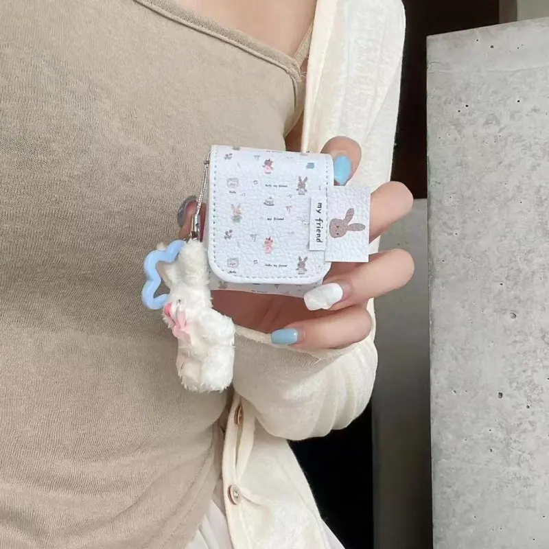 Beams Compatibility Airpods4/3/Pro/Pro2 Leather Ins Cute Cartoon Leather Plaid Rabbit Bear Headphone Cases-5