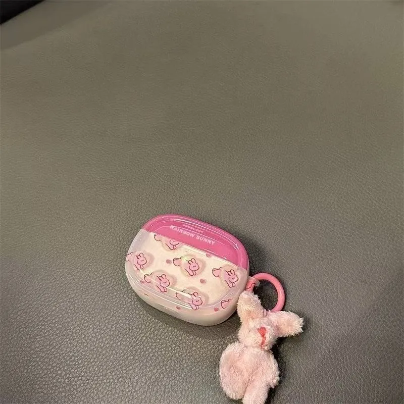 Beams Compatibility Airpods3/Pro/Pro2 TPU Ins Niche Girlish Pink Heart Bunny Headphone Cases-3