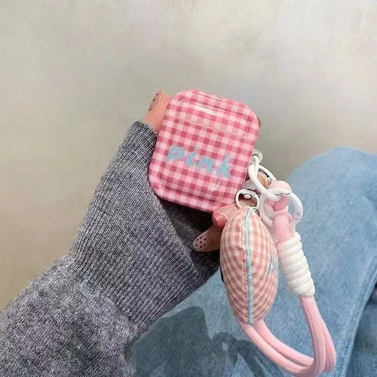 Beams Compatibility Airpods4/3/Pro/Pro2 Silicone Cute Pink Mesh With Cord Headphone Cases-3