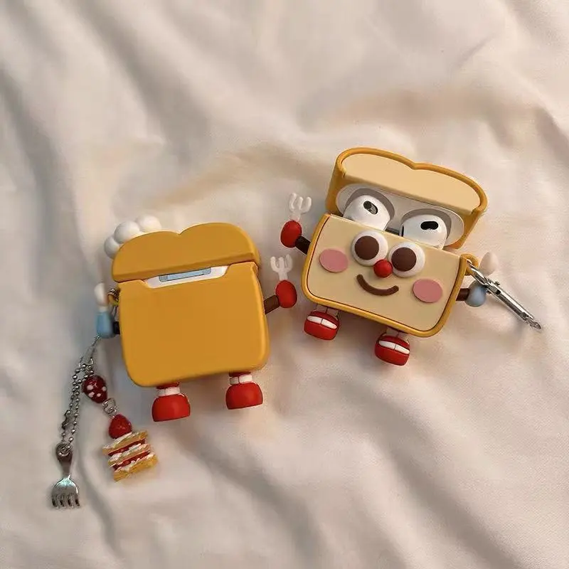 Beams Compatibility Airpods4/3/Pro/Pro2 Silicone Cute 3D Effect Toast Puffy Apple Headphone Cases-2