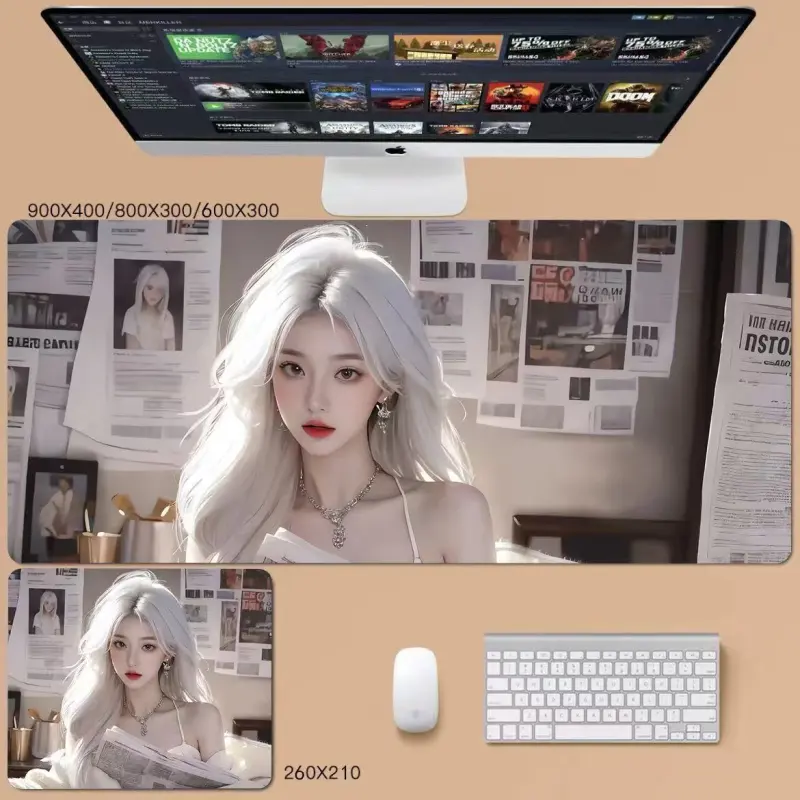 Beams Newspaper Outfit Girl Instagram Style Desktop Dormitory Table Mat Bedroom Desk Edge Binding Mouse Pads-1