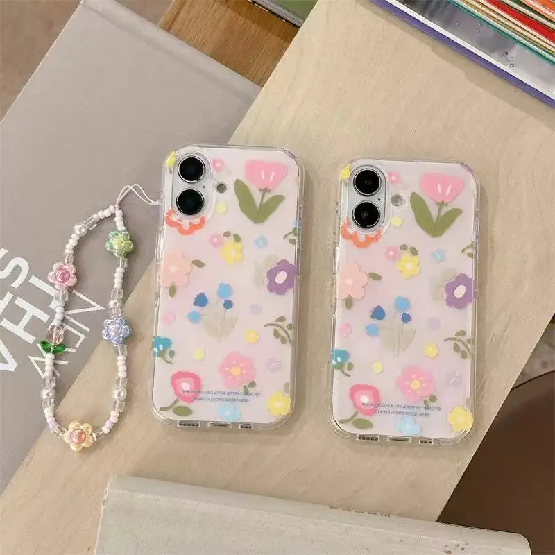 Beams TPU Material Cute Multicolor Floral Chain Phone Case Compatibility Iphone16/15/14/13/12/11Pro/ProMax/Plus Girlish-3