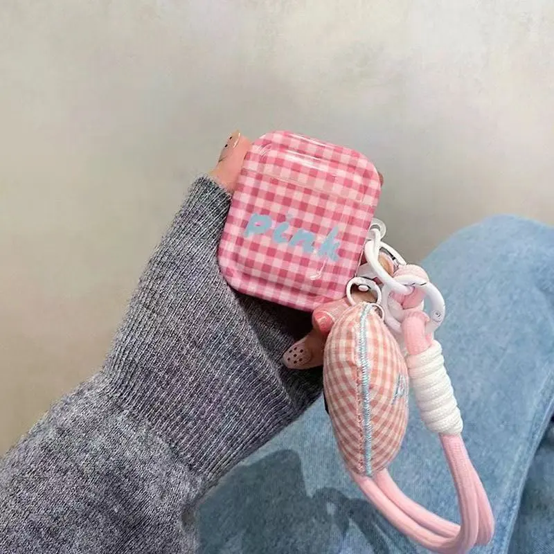 Beams Compatibility Airpods4/3/Pro/Pro2 Silicone Cute Pink Mesh With Cord Headphone Cases-4