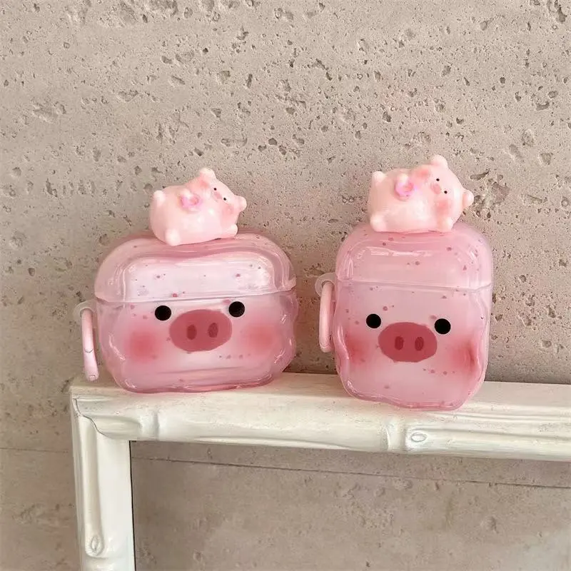 Beams Compatibility With Apple AirPods Pro 2 Silicone Ins Cute 3D Effect Lying Down Blush Piglet Headphone Cases-1
