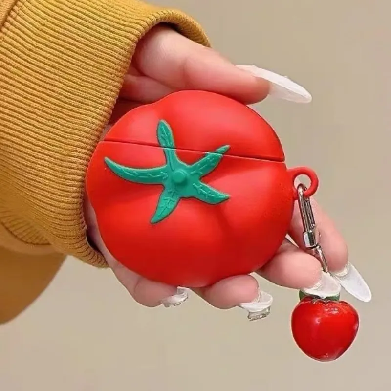 Beams Compatibility Airpods4/3/Pro/Pro2 Silicone Individual Creative Red Tomato Headphone Cases-6
