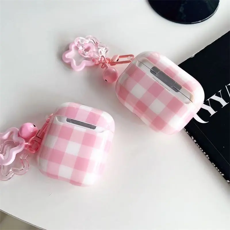 Beams Compatibility Airpods3/Pro/Pro2 TPU Ins Girlish Pink White Plaid Headphone Cases-5