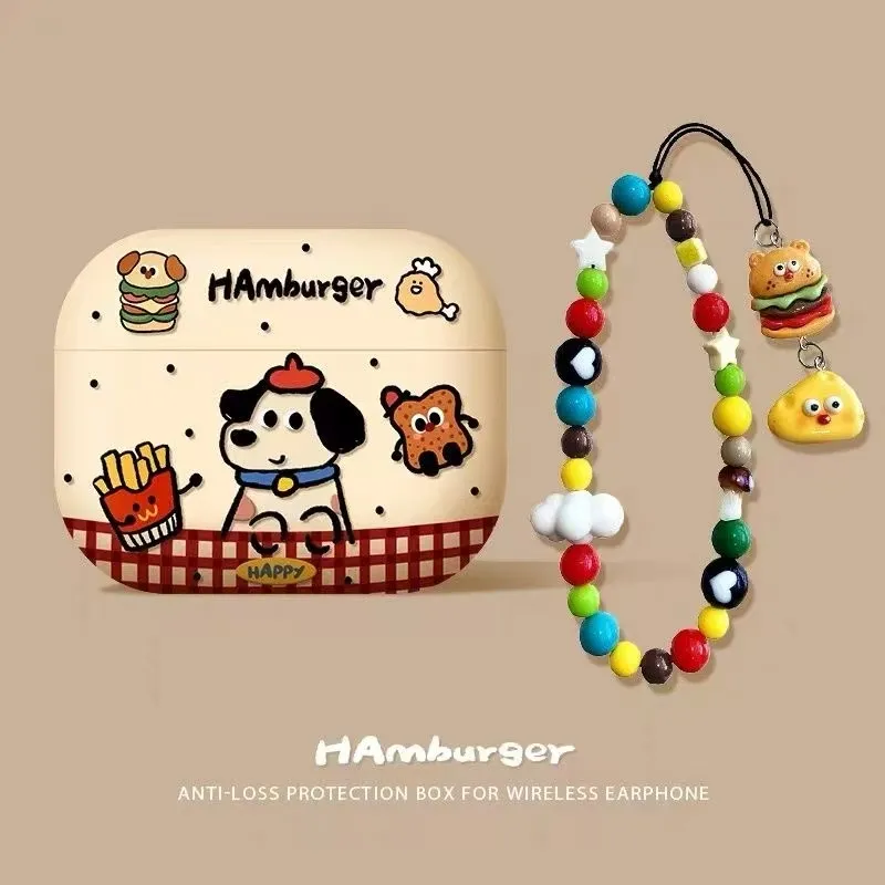 Beams Compatibility Airpods4/3/Pro/Pro2 Silicone Cute Cartoon French Fries With Fried Chicken Puppy Headphone Cases-1