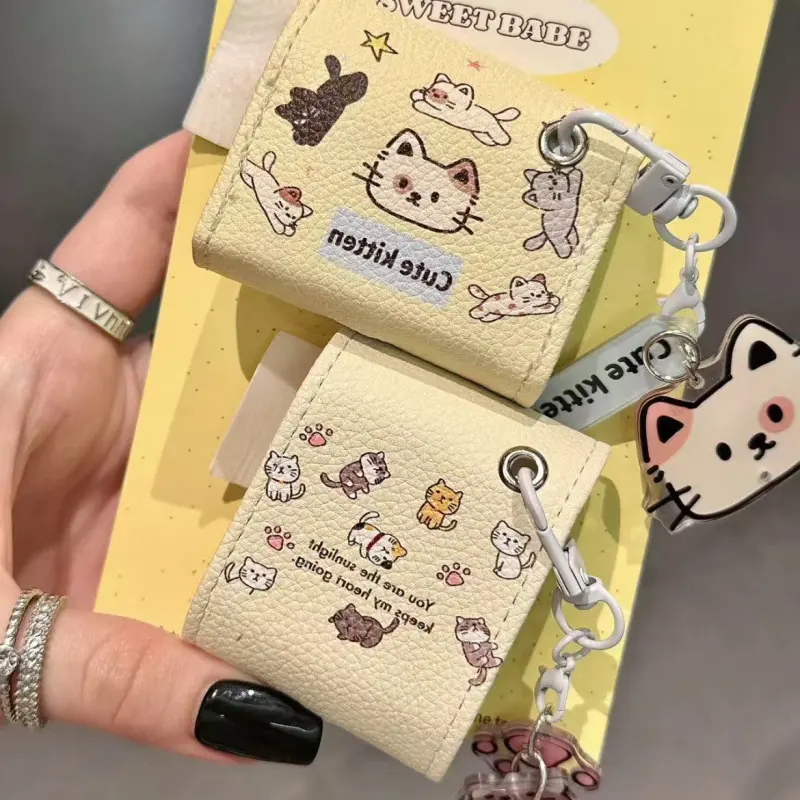 Beams Compatibility Airpods3/Pro/Pro2 Leather Cute Cartoon Kitten Impact Resistant Headphone Cases-1