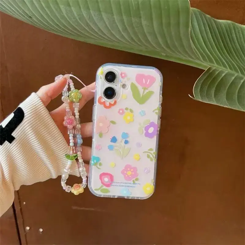 Beams TPU Material Cute Multicolor Floral Chain Phone Case Compatibility Iphone16/15/14/13/12/11Pro/ProMax/Plus Girlish-2