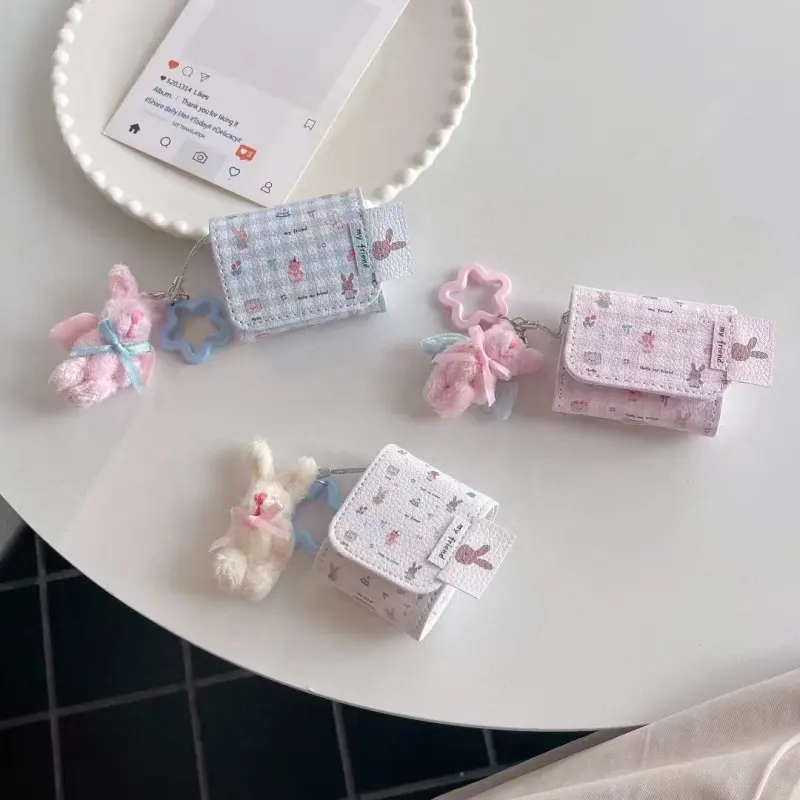Beams Compatibility Airpods4/3/Pro/Pro2 Leather Ins Cute Cartoon Leather Plaid Rabbit Bear Headphone Cases-2