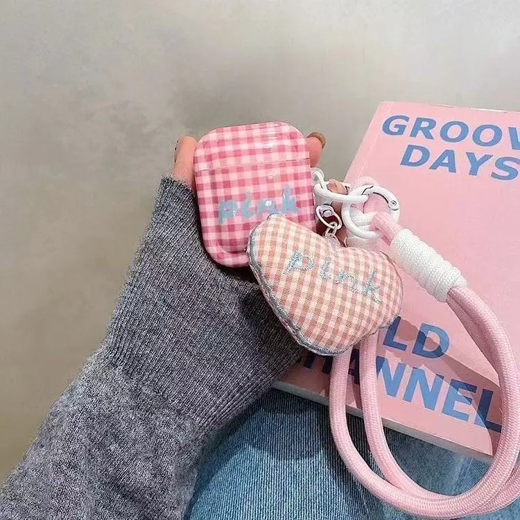 Beams Compatibility Airpods4/3/Pro/Pro2 Silicone Cute Pink Mesh With Cord Headphone Cases-1