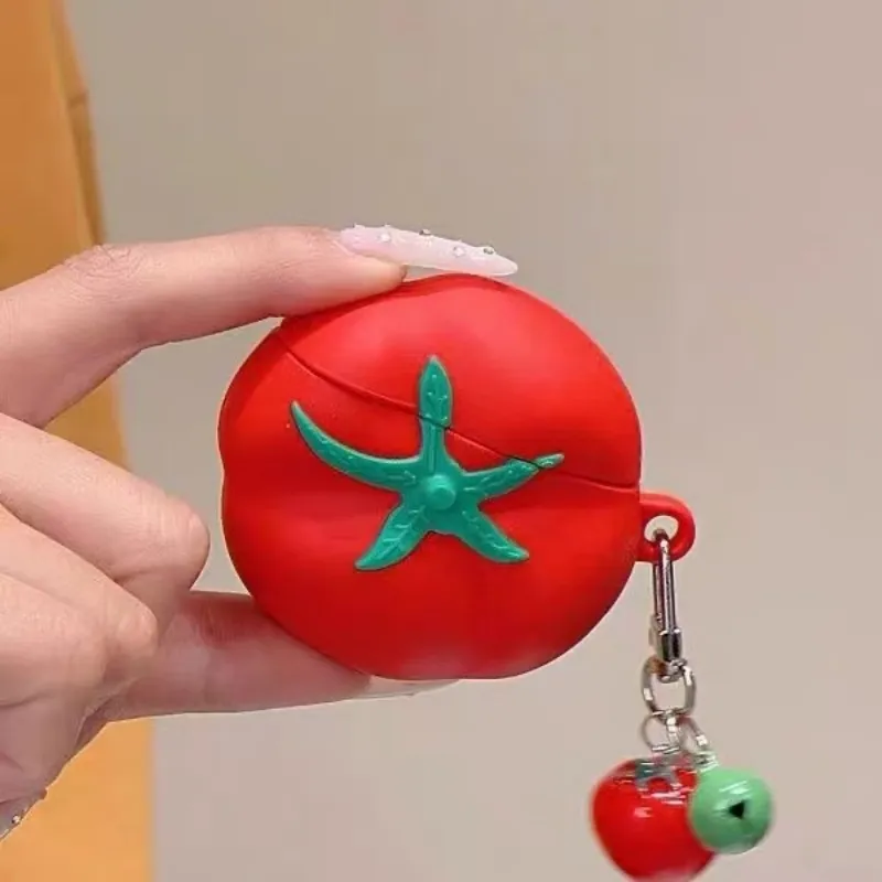 Beams Compatibility Airpods4/3/Pro/Pro2 Silicone Individual Creative Red Tomato Headphone Cases-5