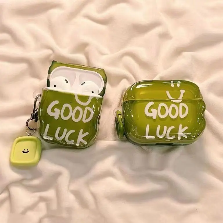 Beams Compatibility Airpods4/3/Pro/Pro2 TPU Ins Minimalist Style Green Headphone Cases-1