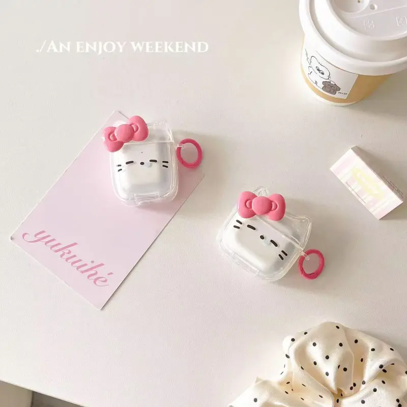 Beams Compatibility Airpods4/3/Pro/Pro2 Silicone In Fun Cute Sleepy Kitten Bowknot Impact Resistant Headphone Cases-5
