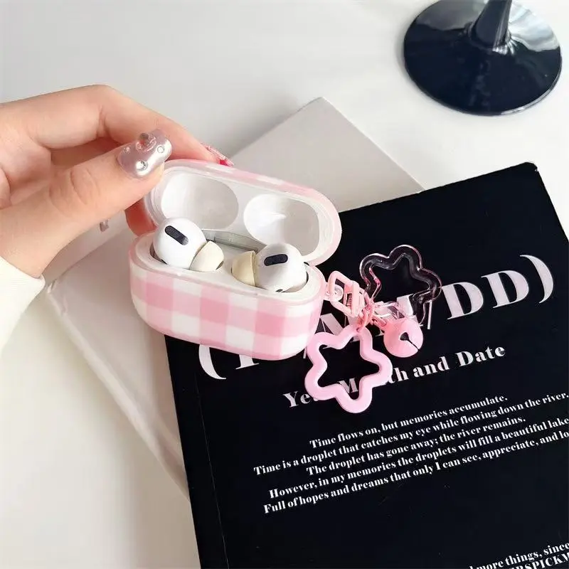 Beams Compatibility Airpods3/Pro/Pro2 TPU Ins Girlish Pink White Plaid Headphone Cases-3