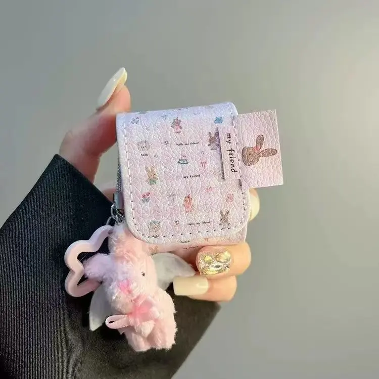 Beams Compatibility Airpods4/3/Pro/Pro2 Leather Ins Cute Cartoon Leather Plaid Rabbit Bear Headphone Cases-3