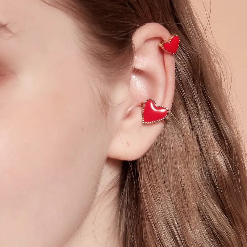 LELOUP 18K Gold Plated Copper Clip On Earrings Women's Red-5