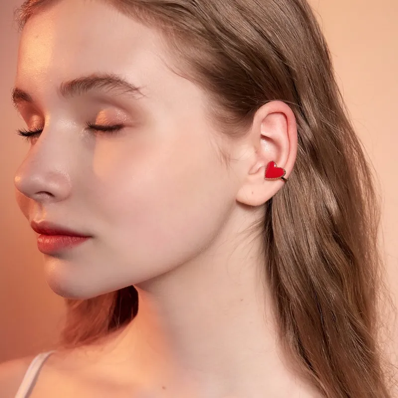 LELOUP 18K Gold Plated Copper Clip On Earrings Women's Red-6