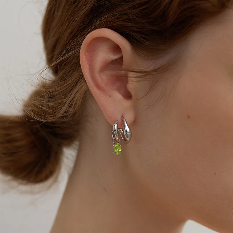 LELOUP Rhodium Plated Copper, Synthetic Cubic Zirconia Earrings Women's Green-2