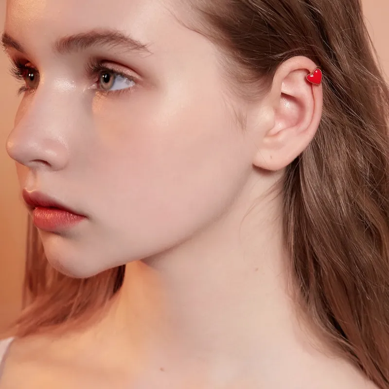 LELOUP 18K Gold Plated Copper Clip On Earrings Women's Red-17