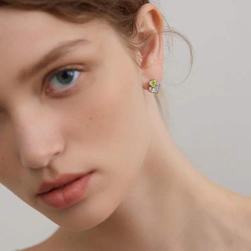 LELOUP Synthetic Cubic Zirconia Stud Earrings Women's Green-3