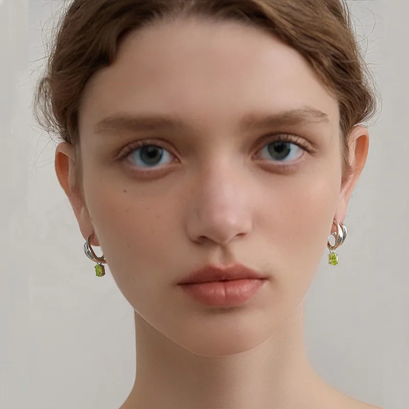 LELOUP Rhodium Plated Copper, Synthetic Cubic Zirconia Earrings Women's Green-1