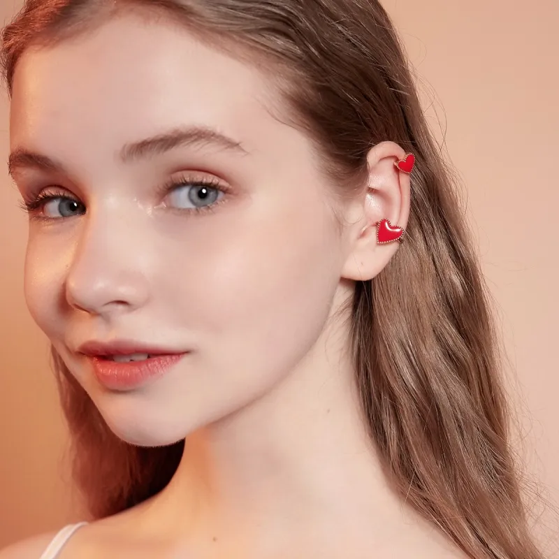 LELOUP 18K Gold Plated Copper Clip On Earrings Women's Red-9