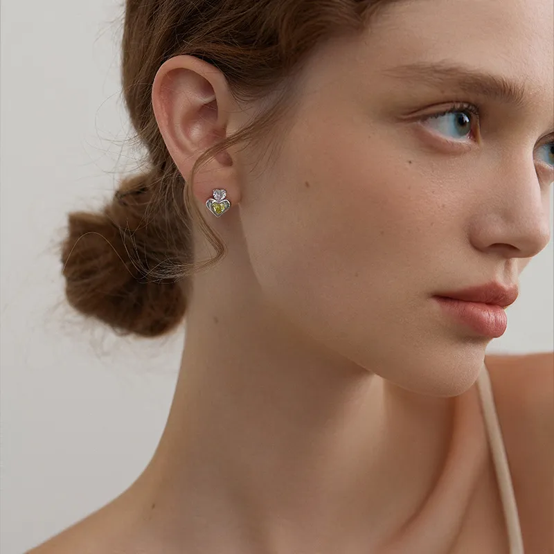 LELOUP Synthetic Cubic Zirconia Stud Earrings Women's Green-2