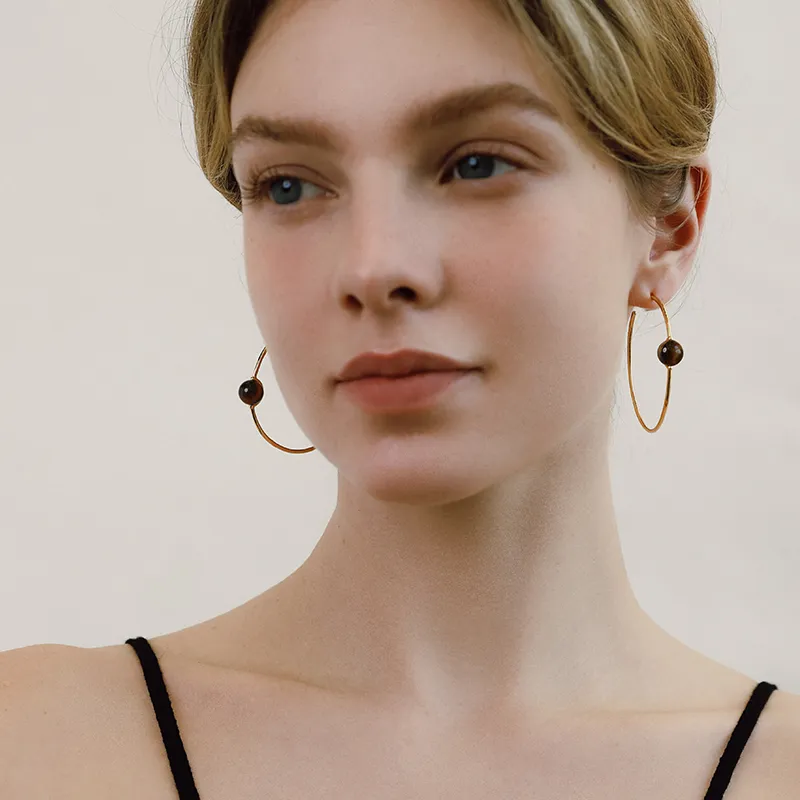 LELOUP 18K Gold-Plated Copper 925 Sterling Silver Gold-Plated Ear Stud Tiger Eye Earrings Women's-4