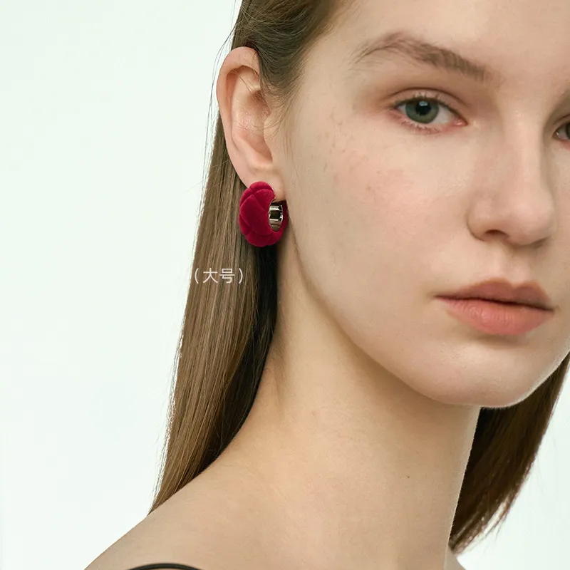 LELOUP 925 Sterling Silver Gold Plated Ear Stud With Red Flock Earrings Women's-1