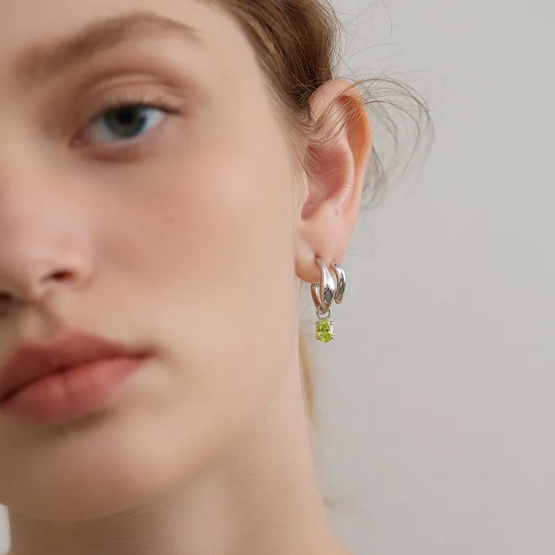 LELOUP Rhodium Plated Copper, Synthetic Cubic Zirconia Earrings Women's Green-3