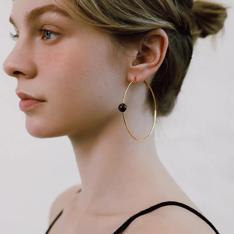LELOUP 18K Gold-Plated Copper 925 Sterling Silver Gold-Plated Ear Stud Tiger Eye Earrings Women's-1
