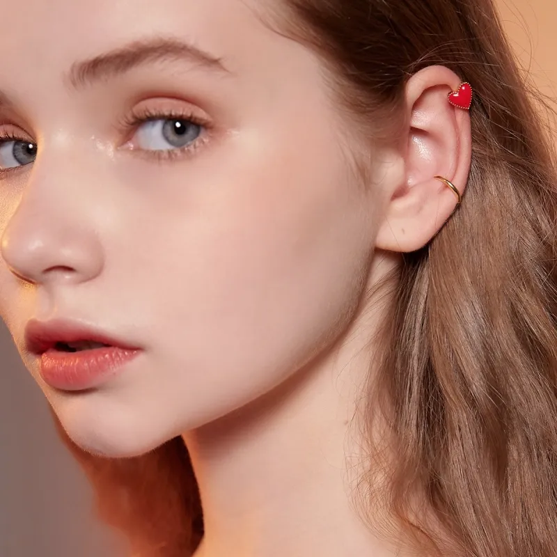 LELOUP 18K Gold Plated Copper Clip On Earrings Women's Red-15