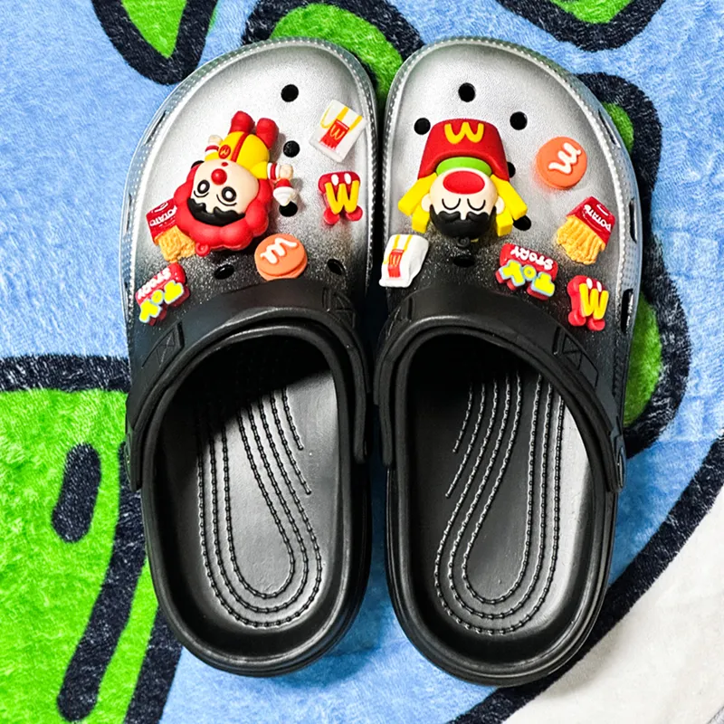Wooden Rabbit Clogs Unisex Black Silver Semi Spray-2