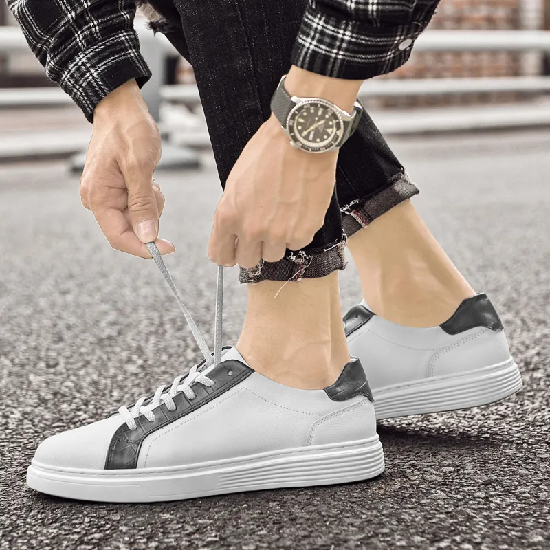 Kuding Skateboard Shoes Men Low Top White/Black-6