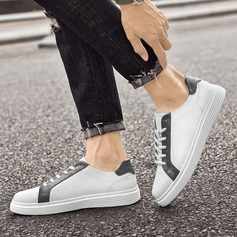 Kuding Skateboard Shoes Men Low Top White/Black-5