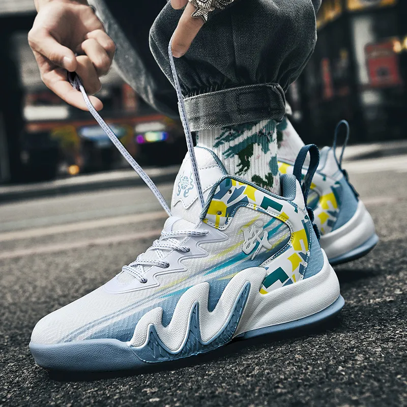 Kuding Slip Resistant Cushioning Wear Resistant Breathable High Top Children's Basketball Shoes Teenagers-3