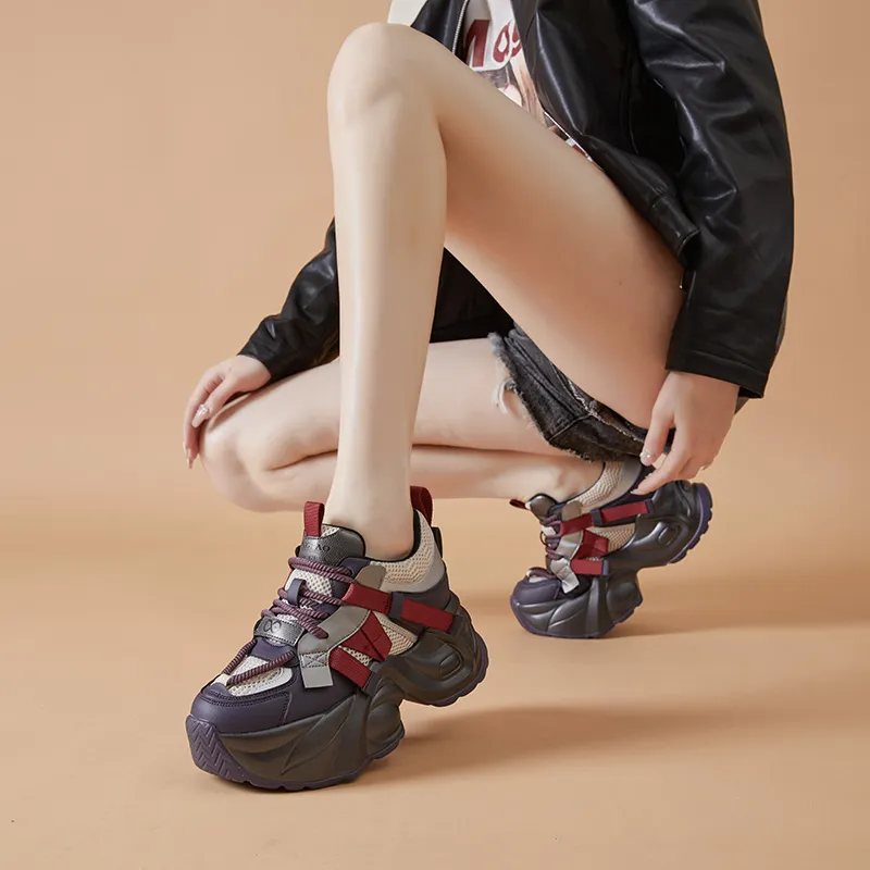 Kuding Wear-Resistant Breathable Height Increasing Low-Top Chunky Sneakers Women's-3