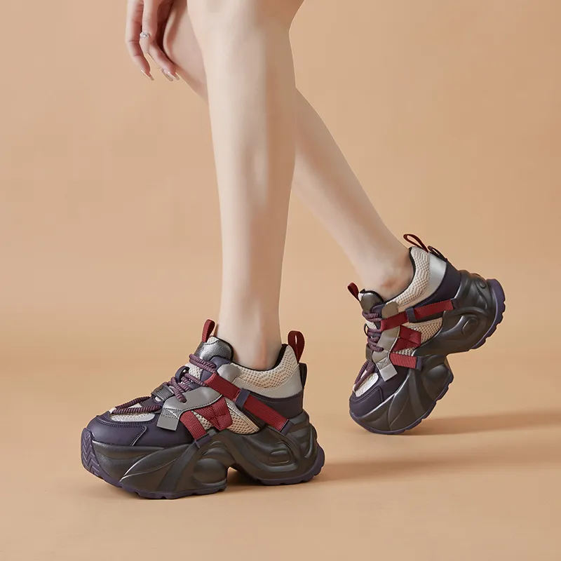 Kuding Wear-Resistant Breathable Height Increasing Low-Top Chunky Sneakers Women's-4