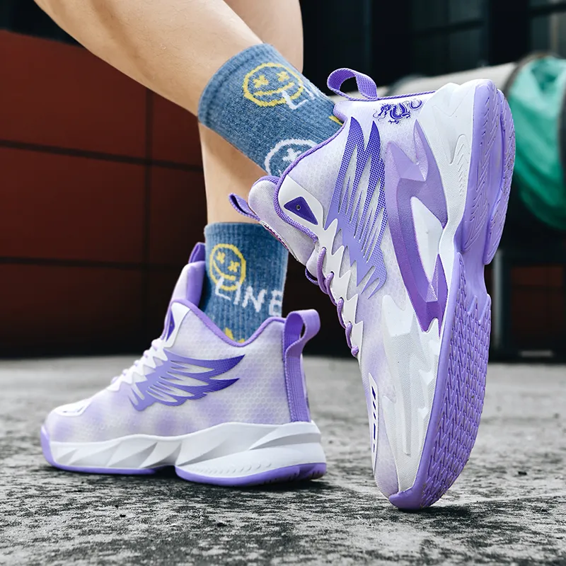 Kuding Slip Resistant Cushioning Abrasion Resistant High Top Children's Basketball Shoes Teenagers-3
