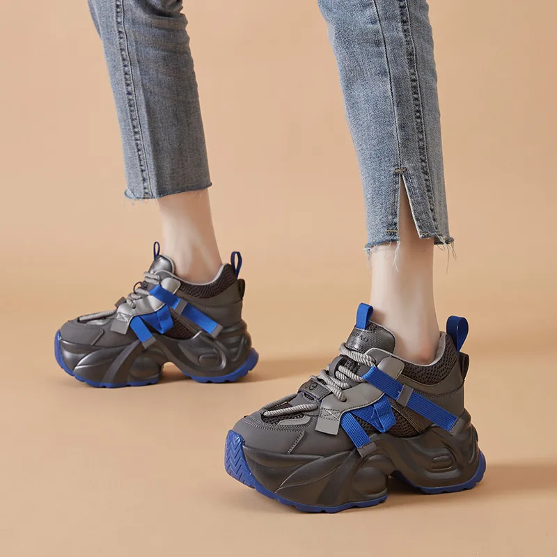 Kuding Wear-Resistant Breathable Height Increasing Low-Top Chunky Sneakers Women's-8